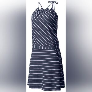 Mountain Hardwear Tonga Blue Pink Cotton Stretch Striped Activewear Midi Dress L